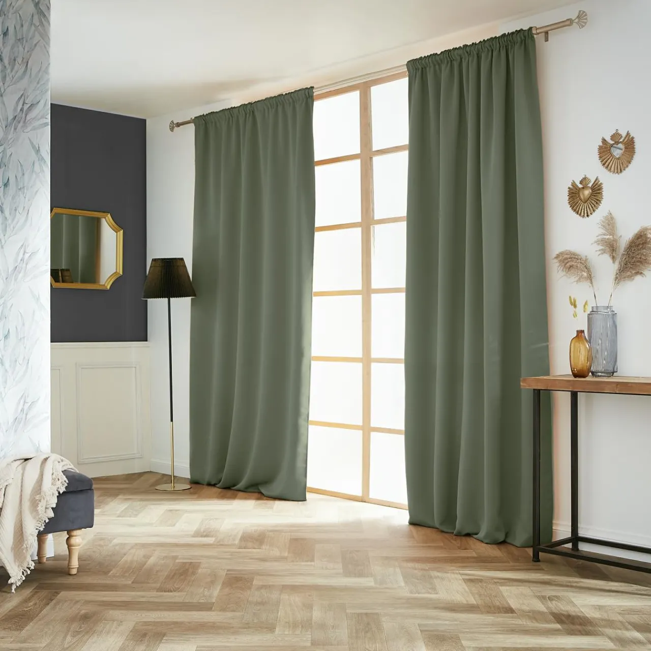 Rideau|EMINZA Rideau obscurcissant galon fronceur (140 x 260 cm) Dark Vert kaki