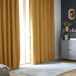 Rideau Thermique|Rideau|EMINZA Rideau obscurcissant thermique galon fronceur (180 x 260 cm) Alba Jaune moutarde
