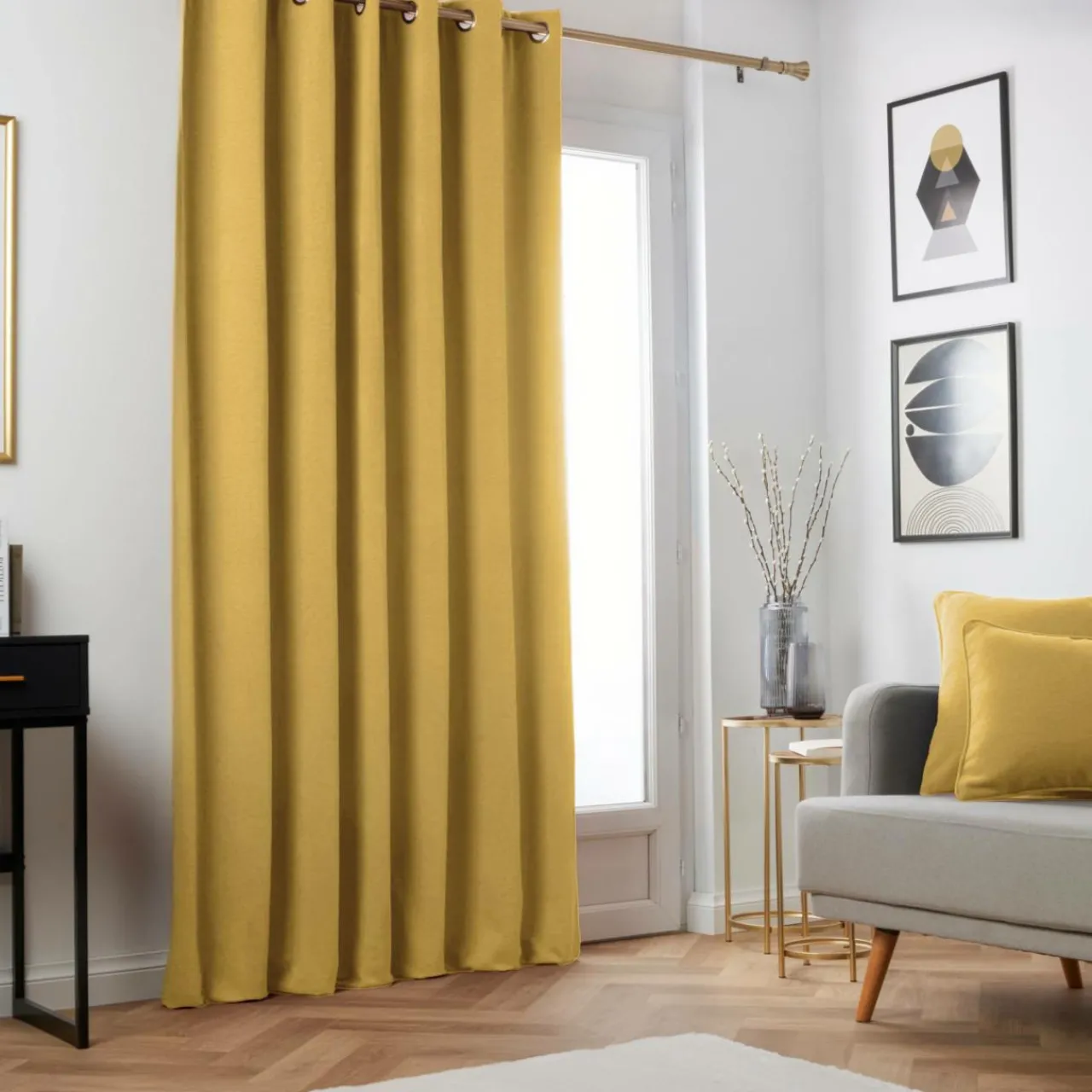 Rideau|EMINZA Rideau obscurcissant thermique (140 x 240 cm) Minuit Jaune ocre