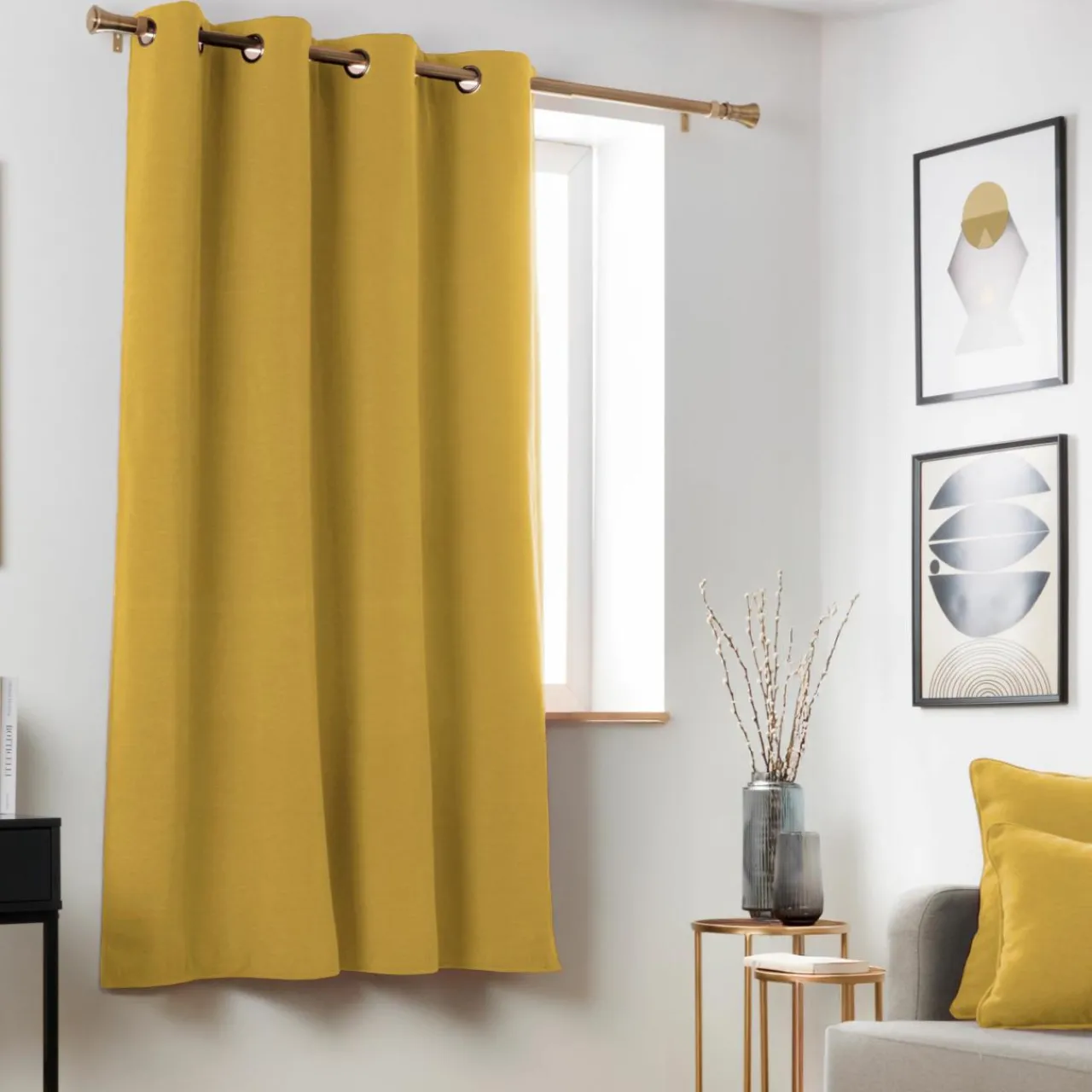 Rideau|EMINZA Rideau obscurcissant thermique (140 x 180 cm) Minuit Jaune ocre