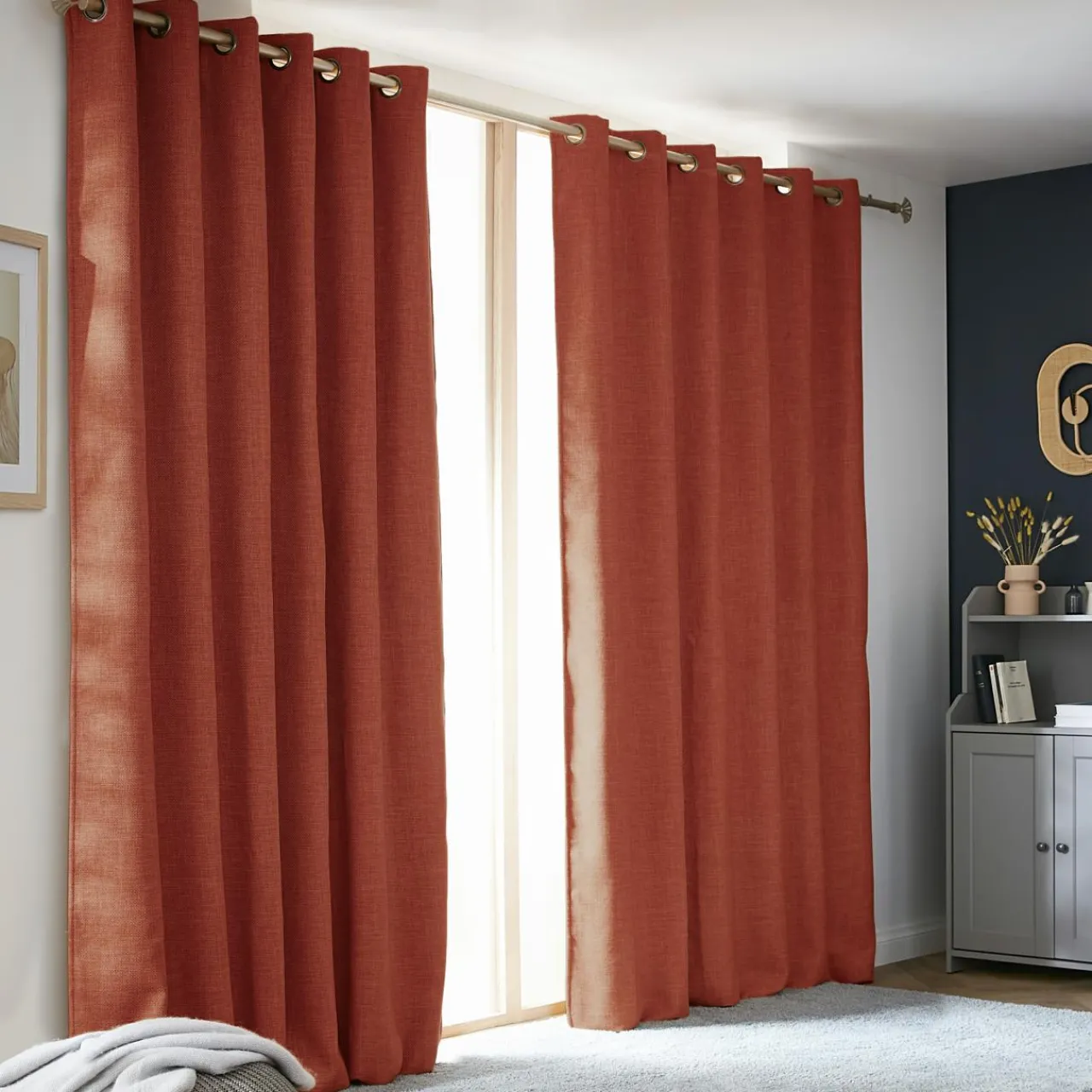 Rideau Thermique|Rideau|EMINZA Rideau obscurcissant thermique (180 x 260 cm) Alba Terracotta