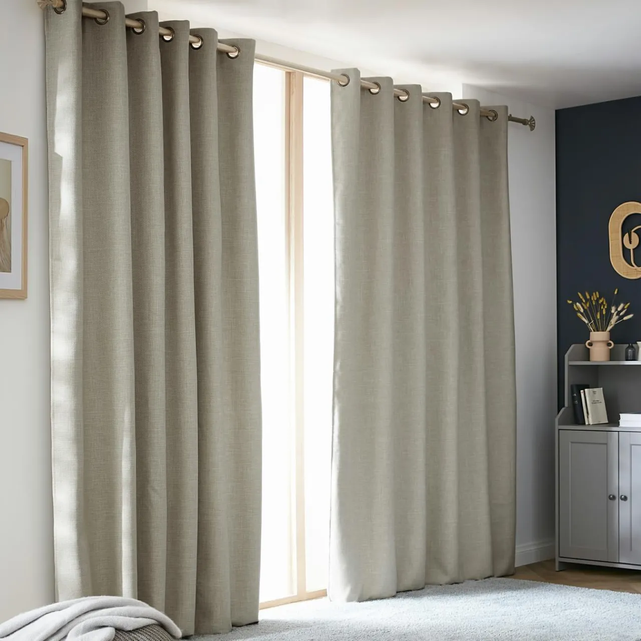 Rideau Thermique|Rideau|EMINZA Rideau obscurcissant thermique (180 x 260 cm) Alba Taupe