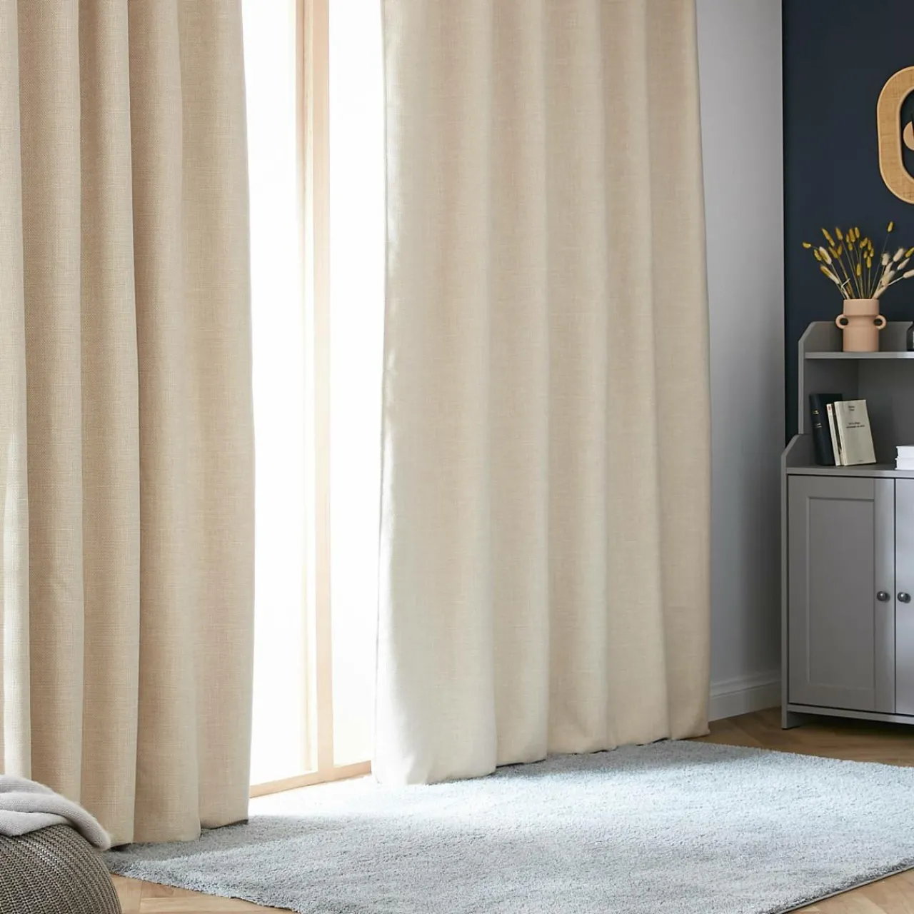 Rideau Thermique|Rideau|EMINZA Rideau obscurcissant thermique galon fronceur (180 x 260 cm) Alba grège Beige