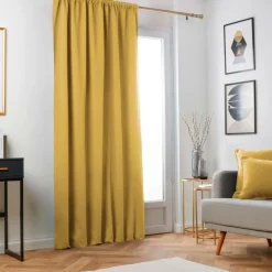 Rideau|EMINZA Rideau obscurcissant thermique galon fronceur (140 x 240 cm) Minuit Jaune ocre