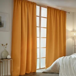 Rideau Thermique|Rideau|EMINZA Rideau obscurcissant thermique galon fronceur (140 x 240 cm) Calore Jaune moutarde