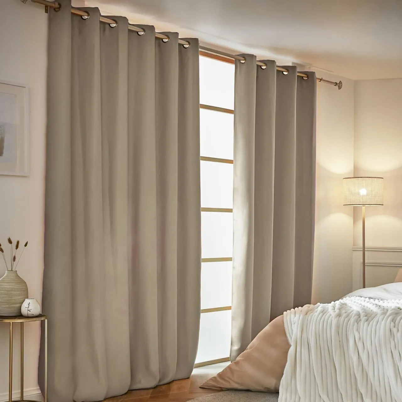 Rideau Thermique|Rideau|EMINZA Rideau obscurcissant thermique (180 x 260 cm) Calore Taupe