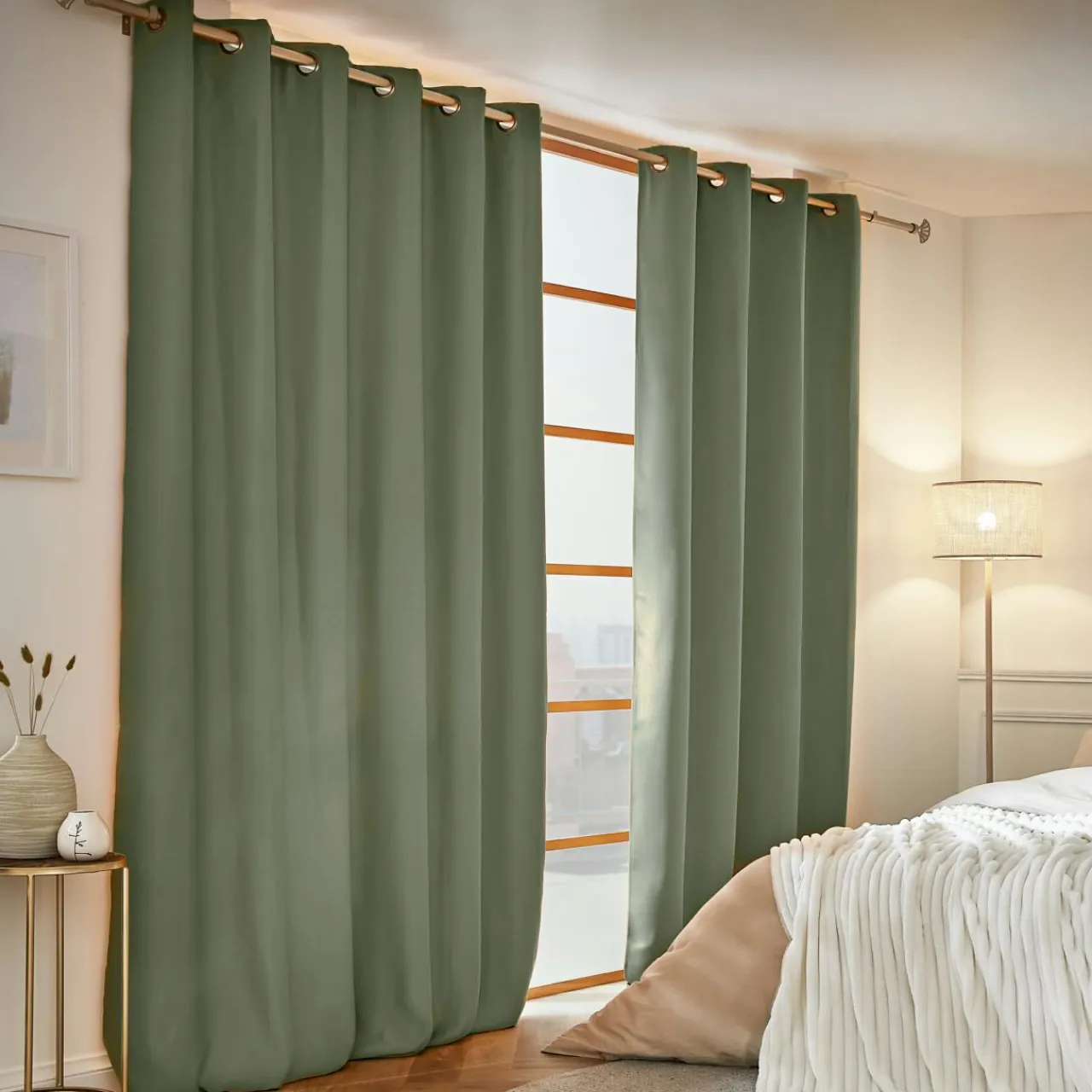 Rideau Thermique|Rideau|EMINZA Rideau obscurcissant thermique (180 x 260 cm) Calore Vert kaki