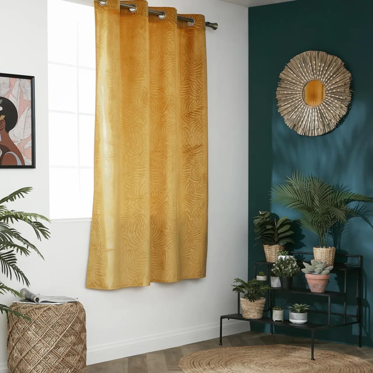 Rideau|EMINZA Rideau obscurcissant velours (140 x 180 cm) Fern Jaune ocre