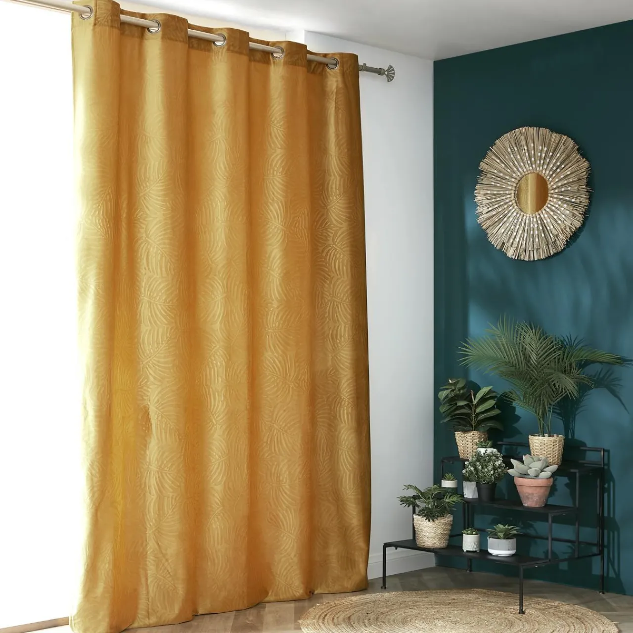 Rideau|EMINZA Rideau obscurcissant velours (180 x 260 cm) Fern Jaune ocre