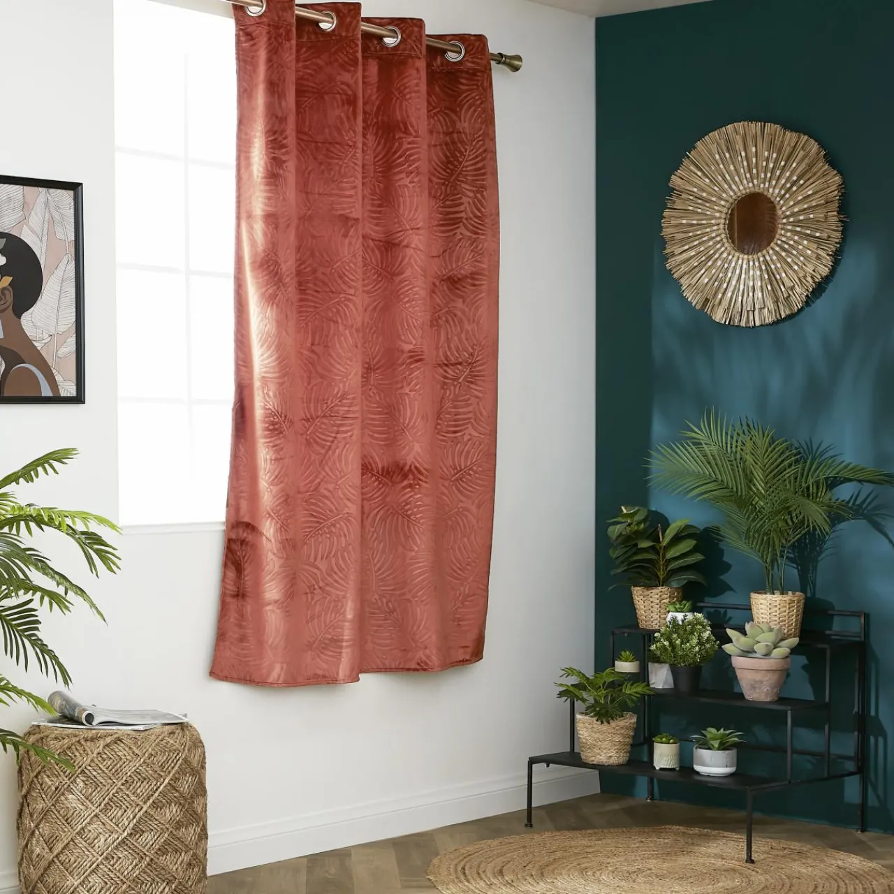 Rideau|EMINZA Rideau obscurcissant velours (140 x 180 cm) Fern Terracotta