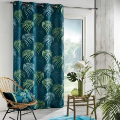 Rideau|DOUCEUR D'INTERIEUR Rideau oeillets (140 X 260 cm) Blue Vegetal Bleu