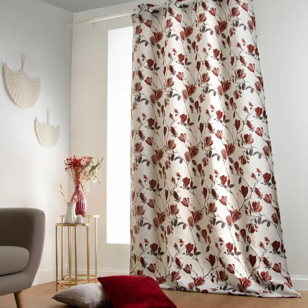 Rideau|LINDER Rideau oeillets (135 x 250 cm) Magnolia Rouge
