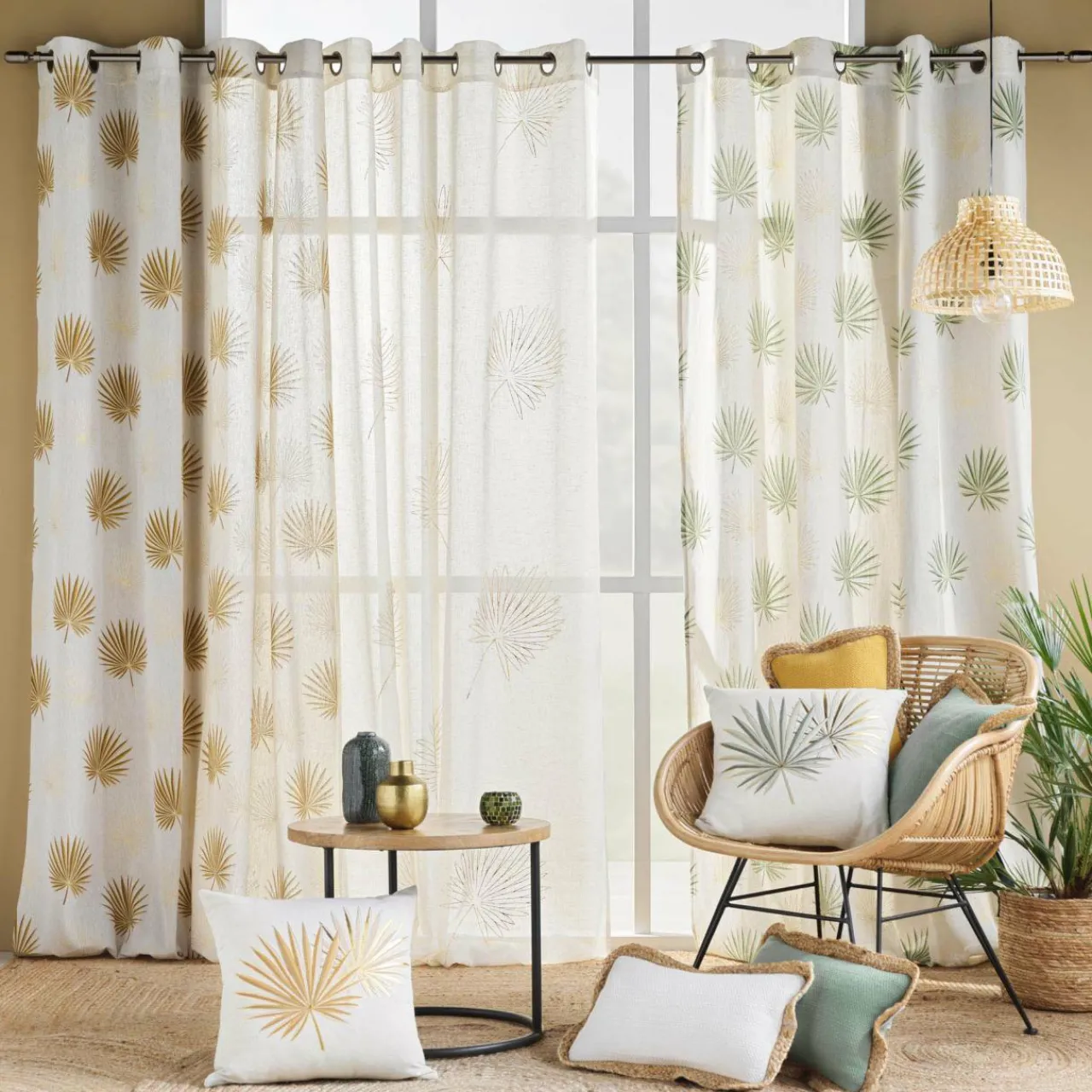 Rideau|douceur d'intu017drieur Rideau polycoton (140 x 240 cm) Lotus Jaune ocre