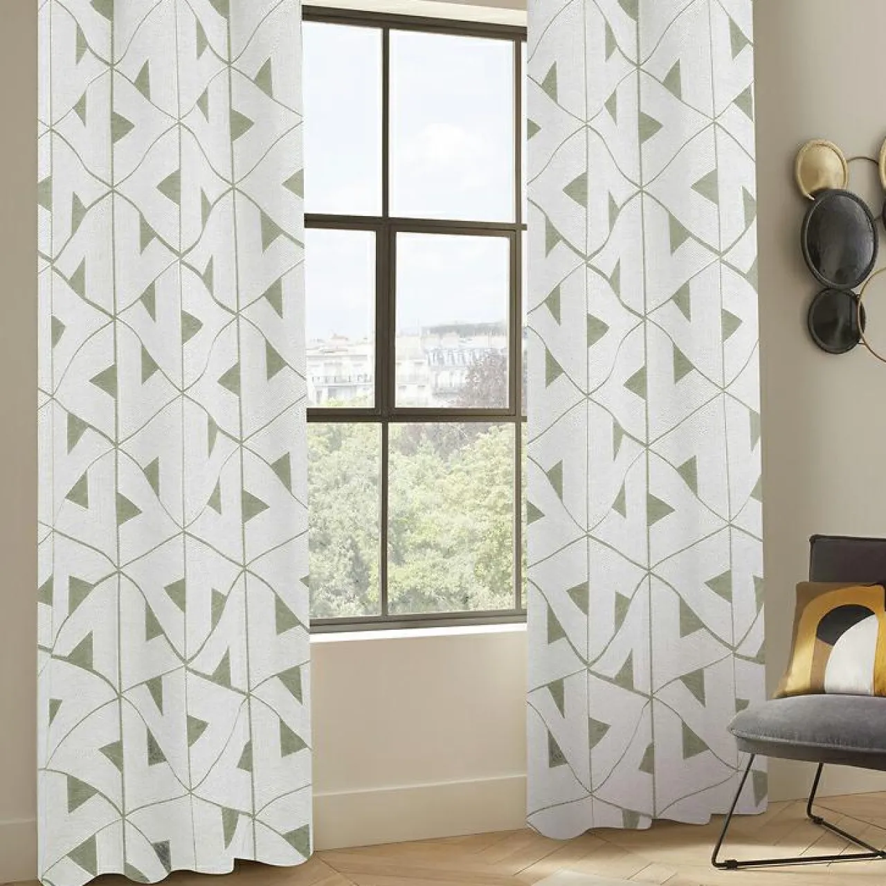 Rideau|Atmosphera, cru017dateur d'intu017drieur Rideau tissé (140 x 260 cm) Maloé Vert kaki