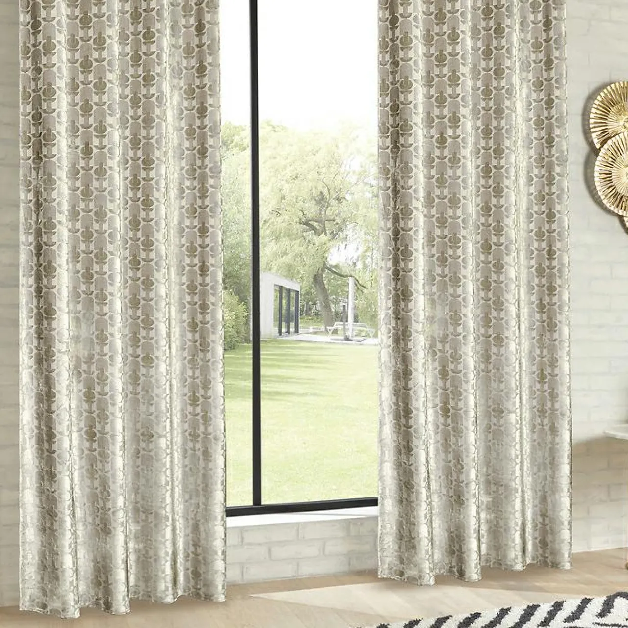 Rideau|Atmosphera, cru017dateur d'intu017drieur Rideau velours (140 x 260 cm) Luna Ecru