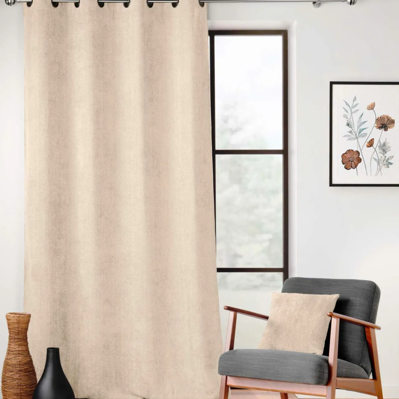 Rideau|douceur d'intu017drieur Rideau velours chenille (140 x 260 cm) Leo Ecru