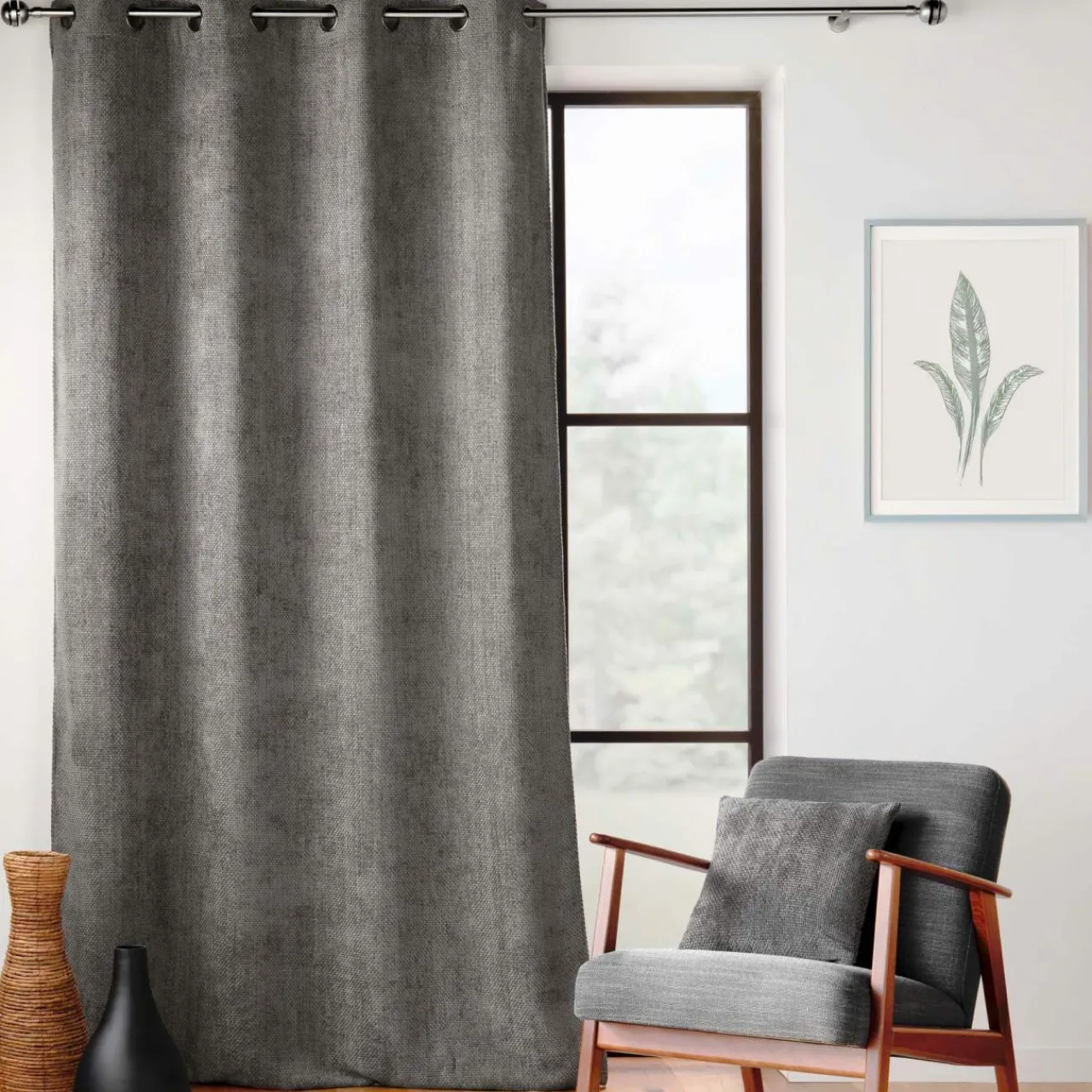 Rideau|douceur d'intu017drieur Rideau Velours Chenille (140 x 260 cm) Leo Gris Anthracite