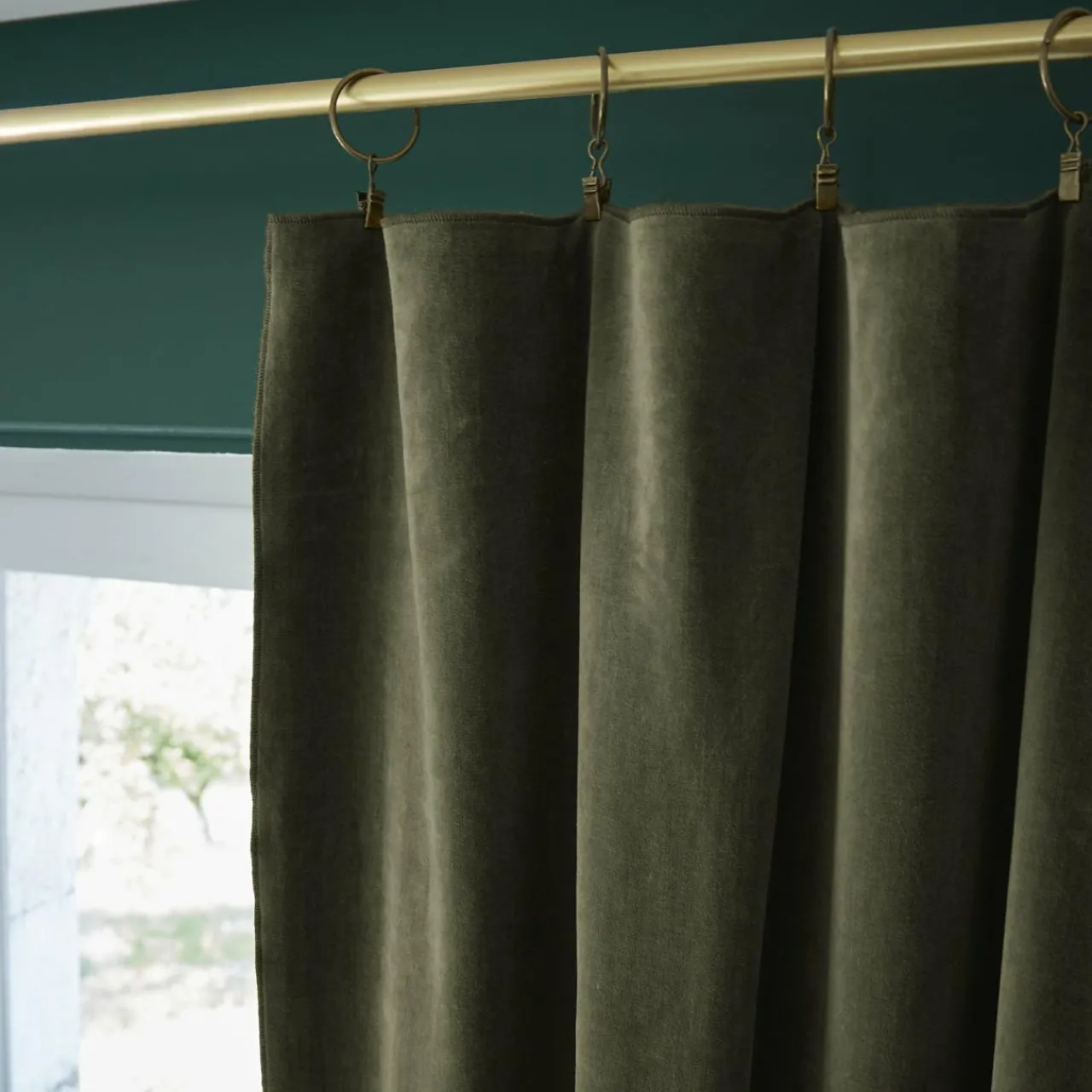 Rideau|EMINZA Rideau velours de coton ajustable (140 x max 270 cm) Victor thym Vert
