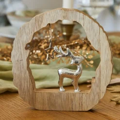 Déco Et Objet De Noël|KAEMINGK Rondin en bois (H14 cm) Renne et étoile Bois blond Naturel