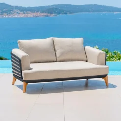 Salon De Jardin|MOBELLIA Salon de jardin aluminium 4 places 5 pcs Monte Carlo Gris anthracite et taupe Anthracite - Taupe