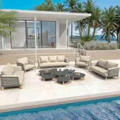 Salon De Jardin|MOBELLIA Salon de jardin aluminium 9 places 12 pcs Monte Carlo Gris anthracite et taupe Anthracite - Taupe