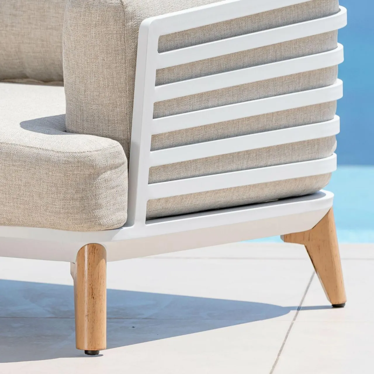 Salon De Jardin|MOBELLIA Salon de jardin aluminium 4 places 5 pcs Monte Carlo Blanc et taupe Blanc - Taupe