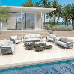 Salon De Jardin|MOBELLIA Salon de jardin aluminium 9 places 12 pcs Monte Carlo Gris anthracite et gris clair Anthracite - Gris Clair