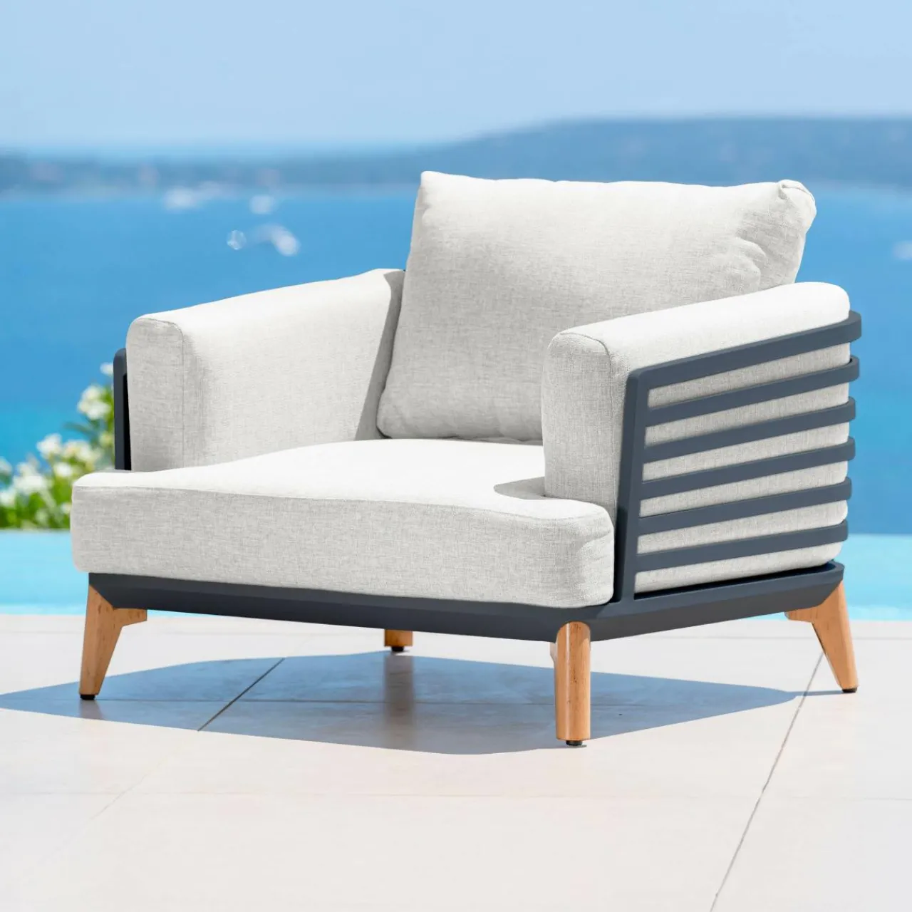 Salon De Jardin|MOBELLIA Salon de jardin aluminium 9 places 12 pcs Monte Carlo Gris anthracite et gris clair Anthracite - Gris Clair