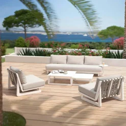 Salon De Jardin|MOBELLIA Salon de jardin aluminium 5 places Long Beach Blanc