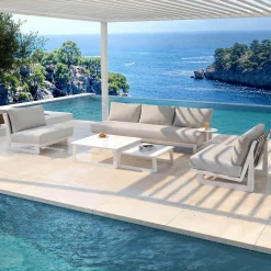 Salon De Jardin|MOBELLIA Salon de jardin aluminium 5 places Long Beach Blanc