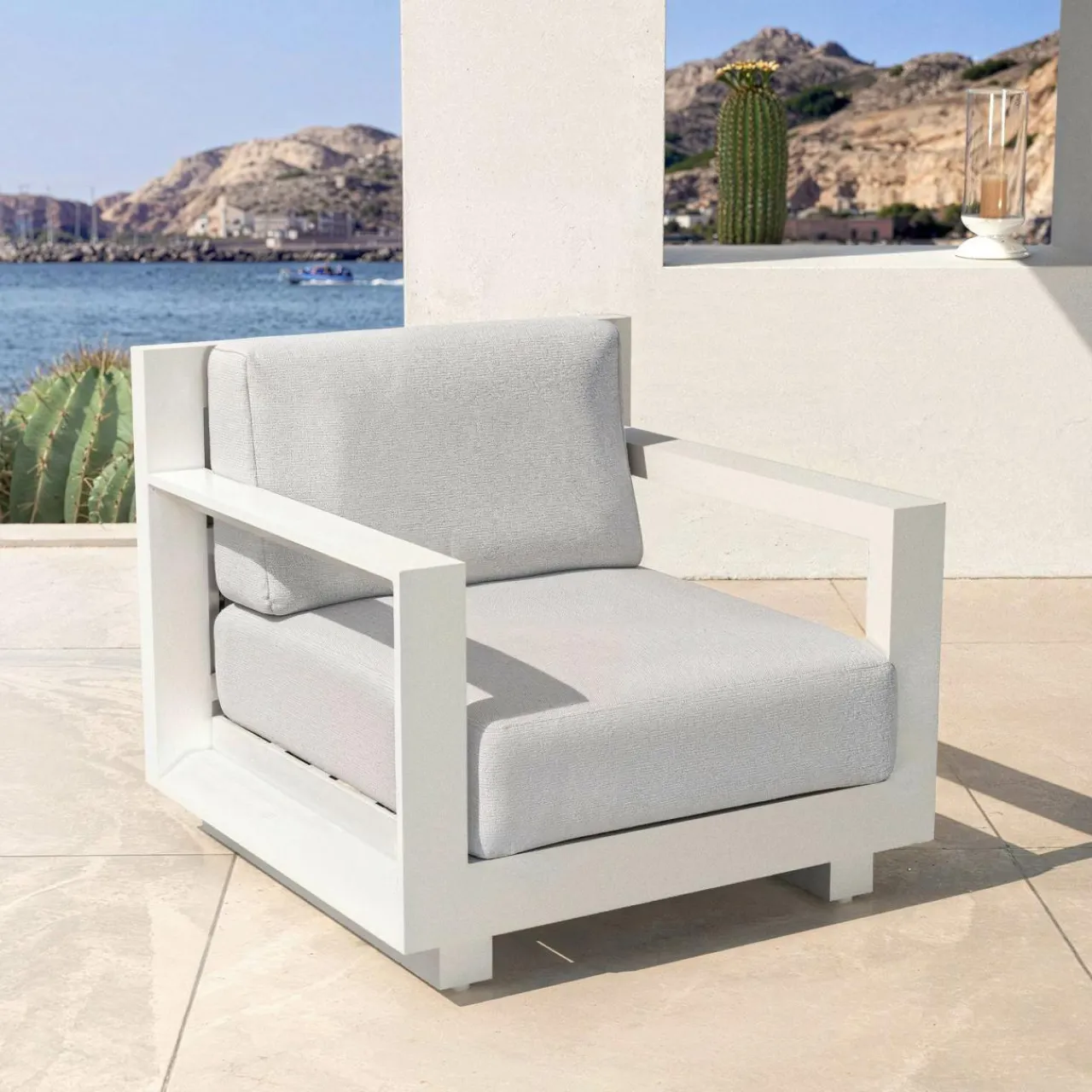 Salon De Jardin|MOBELLIA Salon de jardin aluminium 4 places 4 pcs Elba Blanc et gris clair Blanc - Gris Clair