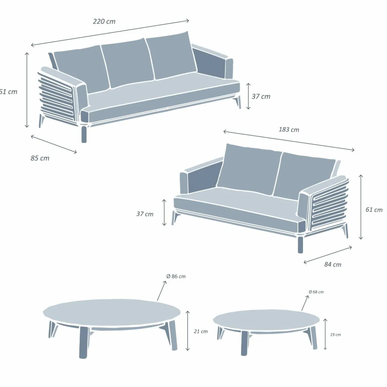 Salon De Jardin|MOBELLIA Salon de jardin aluminium 5 places 4 pcs Monte Carlo Blanc et taupe Blanc - Taupe