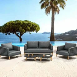 Salon De Jardin|MOBELLIA Salon de jardin aluminium 4 places 5 pcs Monte Carlo Gris Anthracite