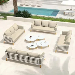 Salon De Jardin|MOBELLIA Salon de jardin aluminium 12 places 8 pcs Monte Carlo Blanc et taupe Blanc - Taupe