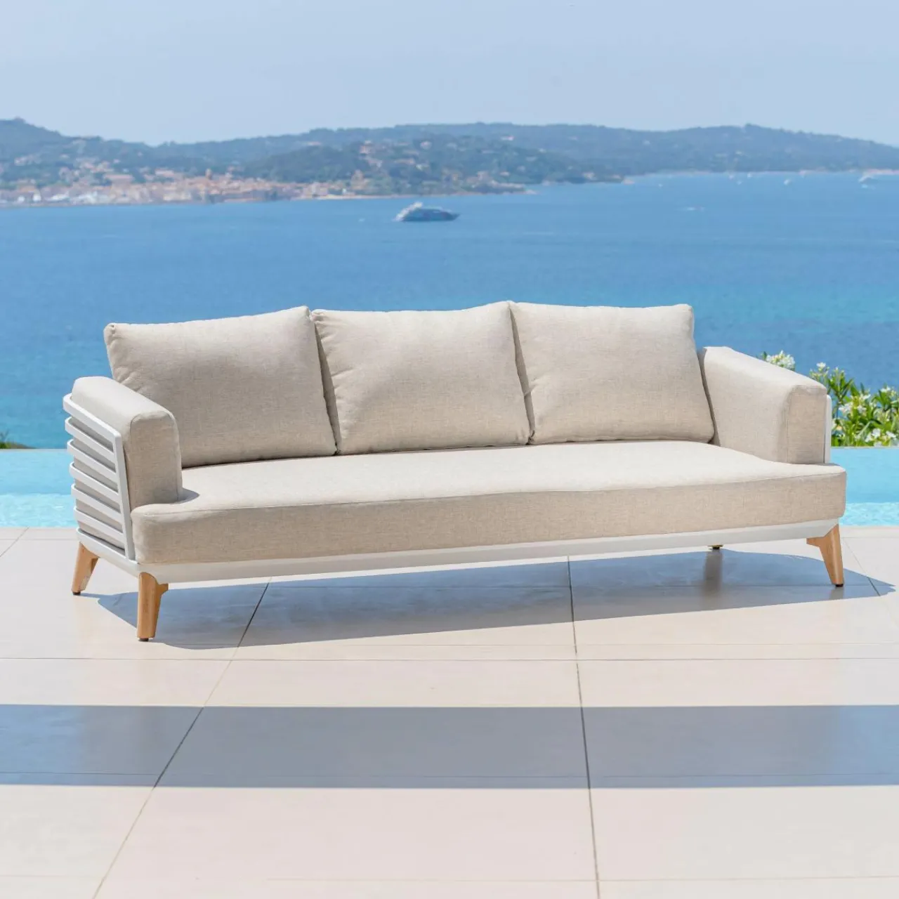 Salon De Jardin|MOBELLIA Salon de jardin aluminium 12 places 8 pcs Monte Carlo Blanc et taupe Blanc - Taupe