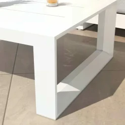 Salon De Jardin|MOBELLIA Salon de jardin aluminium 4 places 4 pcs Elba Blanc et taupe Blanc - Taupe