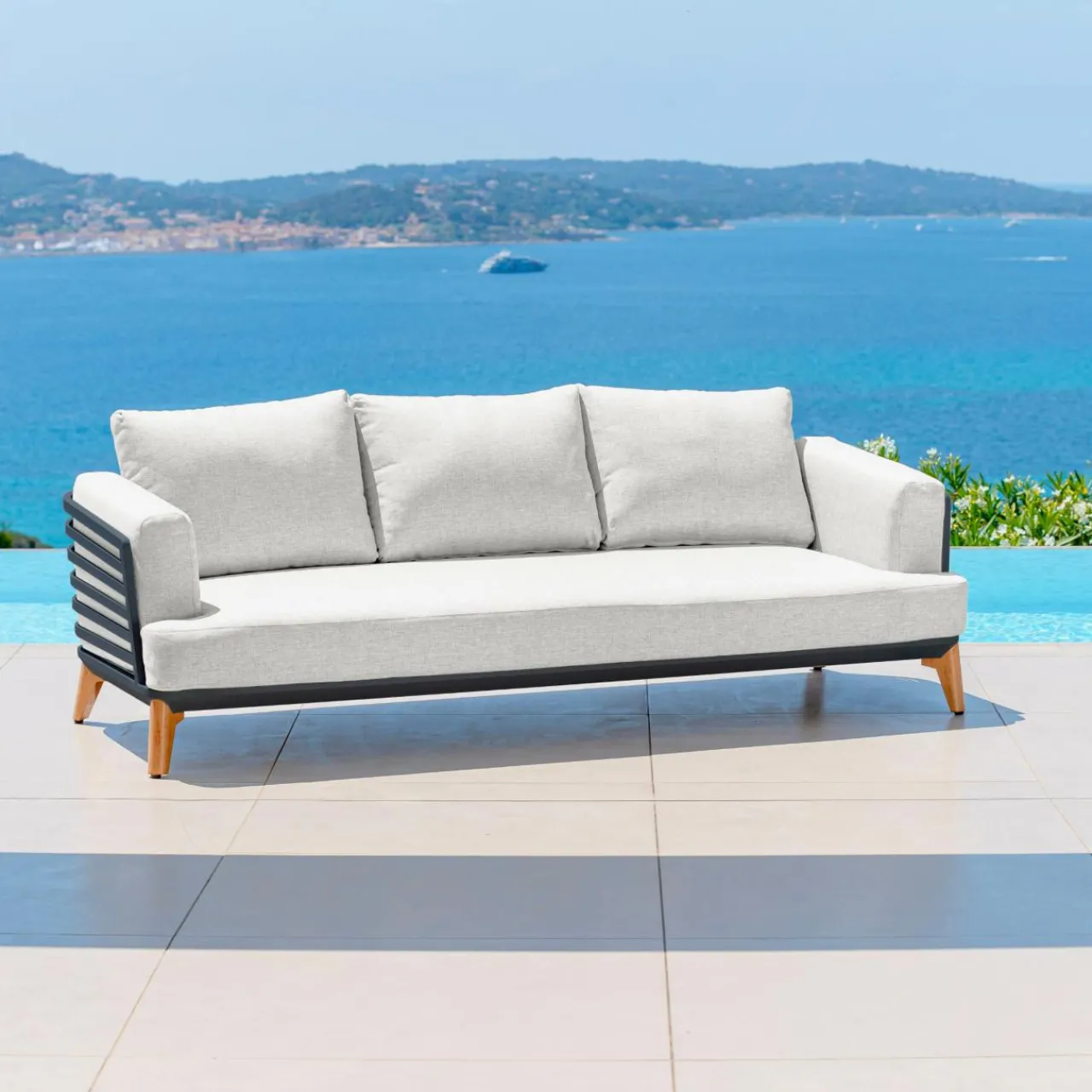 Salon De Jardin|MOBELLIA Salon de jardin aluminium 8 places 6 pcs Monte Carlo Gris anthracite et gris clair Anthracite - Gris Clair