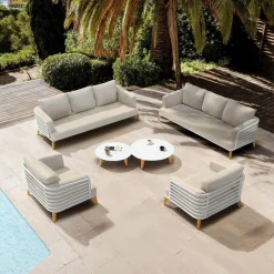 Salon De Jardin|MOBELLIA Salon de jardin aluminium 8 places 6 pcs Monte Carlo Blanc et taupe Blanc - Taupe