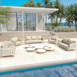 Salon De Jardin|MOBELLIA Salon de jardin aluminium 9 places 12 pcs Monte Carlo Blanc et taupe Blanc - Taupe