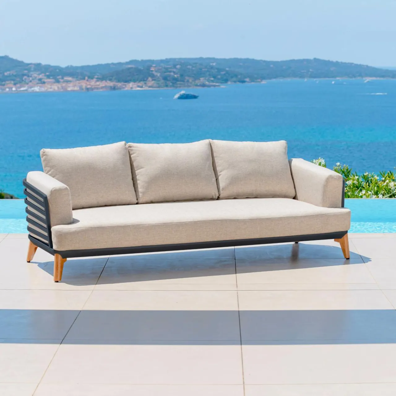 Salon De Jardin|MOBELLIA Salon de jardin aluminium 8 places 6 pcs Monte Carlo Gris anthracite et taupe Anthracite - Taupe