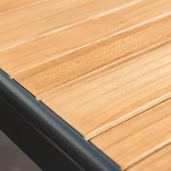 Salon De Jardin|MOBELLIA Salon de jardin aluminium et bois teck 5 places Bali Gris et ardoise Anthracite