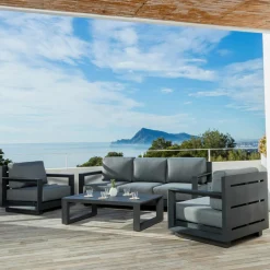 Salon De Jardin|MOBELLIA Salon de jardin aluminium 5 places 4 pcs Elba Gris Anthracite