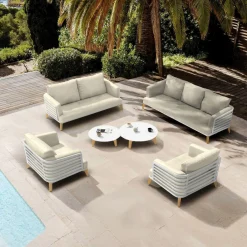 Salon De Jardin|MOBELLIA Salon de jardin aluminium 7 places 6 pcs Monte Carlo Blanc et beige Blanc - Beige