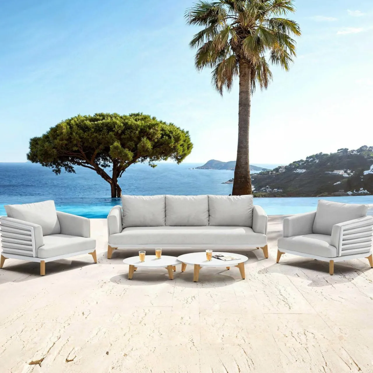Salon De Jardin|MOBELLIA Salon de jardin aluminium 5 places 5 pcs Monte Carlo Blanc et gris clair Blanc - Gris Clair