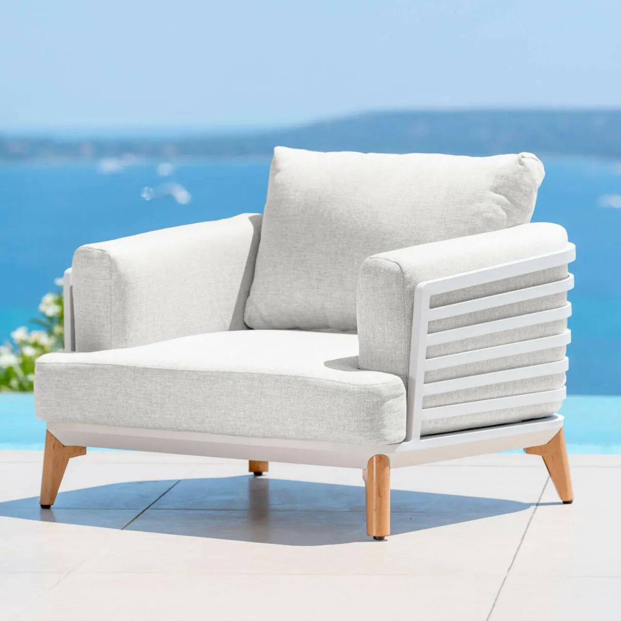 Salon De Jardin|MOBELLIA Salon de jardin aluminium 5 places 5 pcs Monte Carlo Blanc et gris clair Blanc - Gris Clair