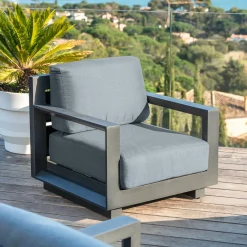 Salon De Jardin|MOBELLIA Salon de jardin aluminium 7 places 5 pcs Elba Gris Anthracite