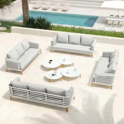 Salon De Jardin|MOBELLIA Salon de jardin aluminium 12 places 8 pcs Monte Carlo Blanc et gris clair Blanc - Gris Clair