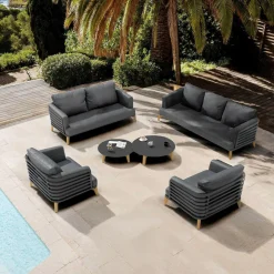 Salon De Jardin|MOBELLIA Salon de jardin aluminium 7 places 6 pcs Monte Carlo Gris Anthracite