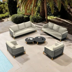 Salon De Jardin|MOBELLIA Salon de jardin aluminium 8 places 6 pcs Monte Carlo Gris anthracite et beige Anthracite - Beige