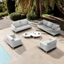 Salon De Jardin|MOBELLIA Salon de jardin aluminium 7 places 6 pcs Monte Carlo Blanc et gris clair Blanc - Gris Clair